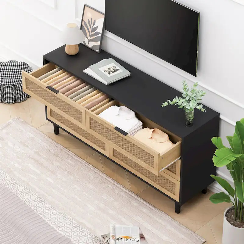 59.066-Drawers Rattan Storage Cabinet with White Drawer Slides