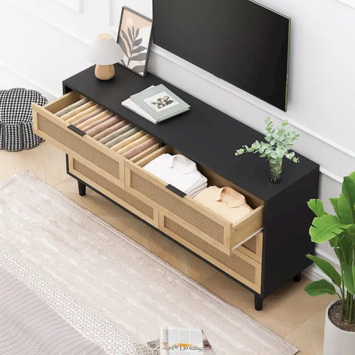 59.066-Drawers Rattan Storage Cabinet with White Drawer Slides