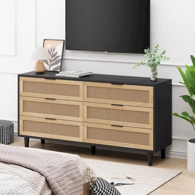 59.066-Drawers Rattan Storage Cabinet with White Drawer Slides