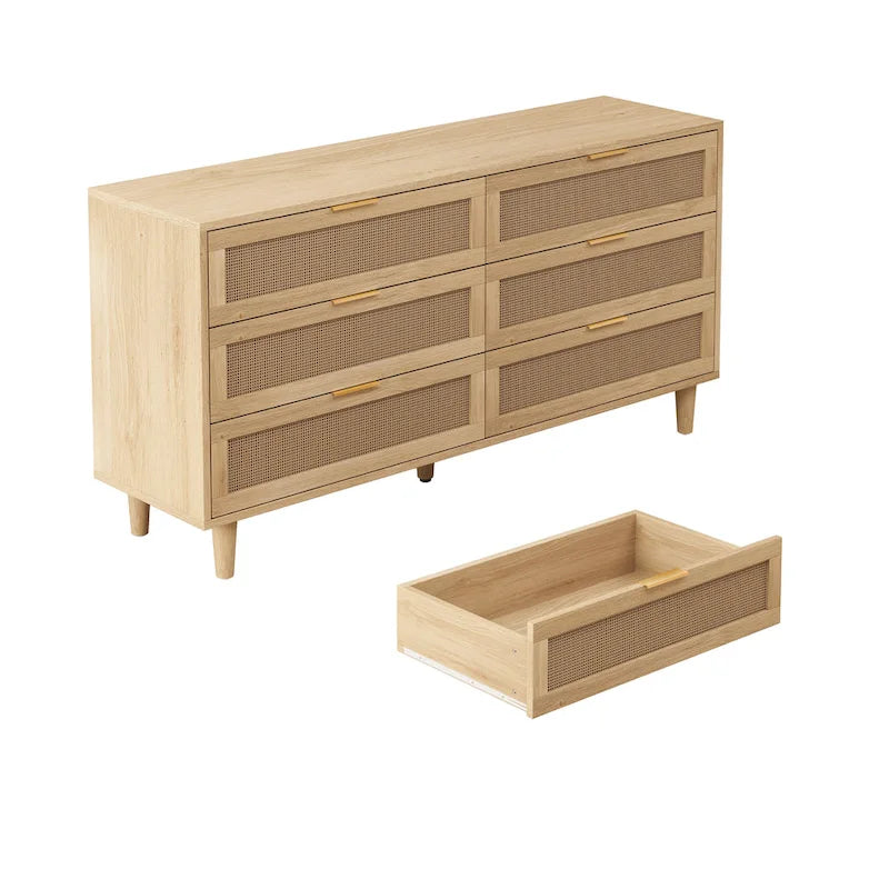 59.066-Drawers Rattan Storage Cabinet with White Drawer Slides