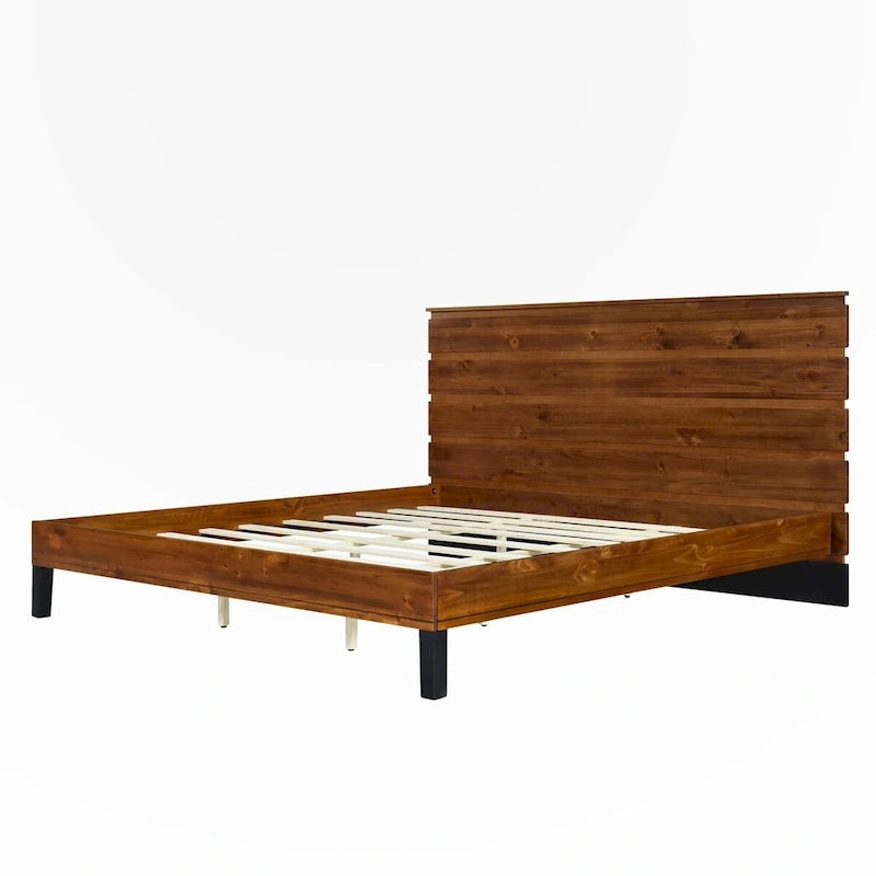 King Size Solid Wood Platform Bed with Six-Piece Headboard