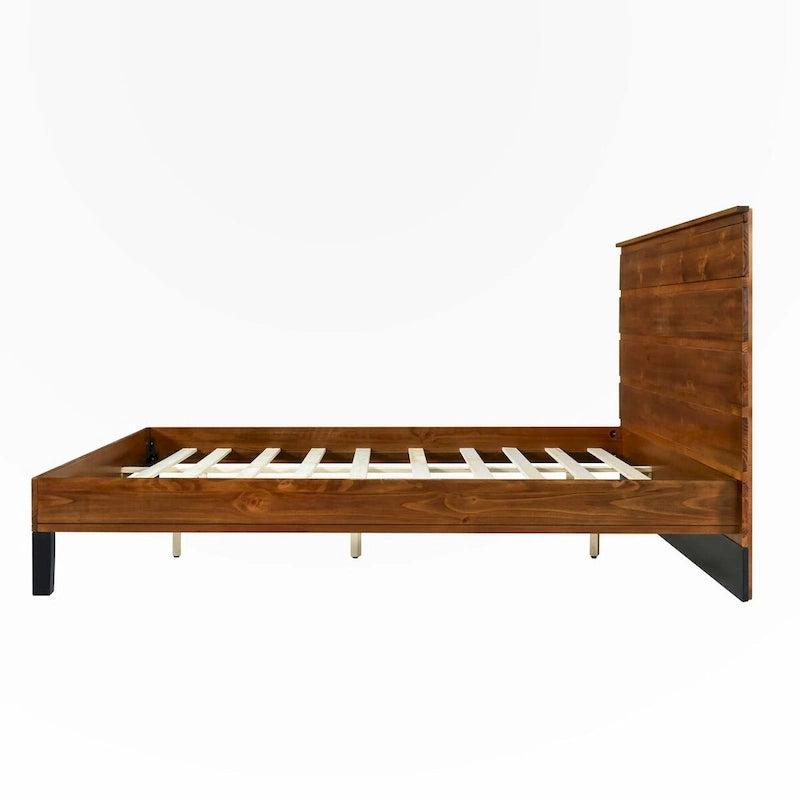 King Size Solid Wood Platform Bed with Six-Piece Headboard