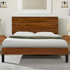 King Size Solid Wood Platform Bed with Six-Piece Headboard