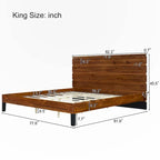 King Size Solid Wood Platform Bed with Six-Piece Headboard