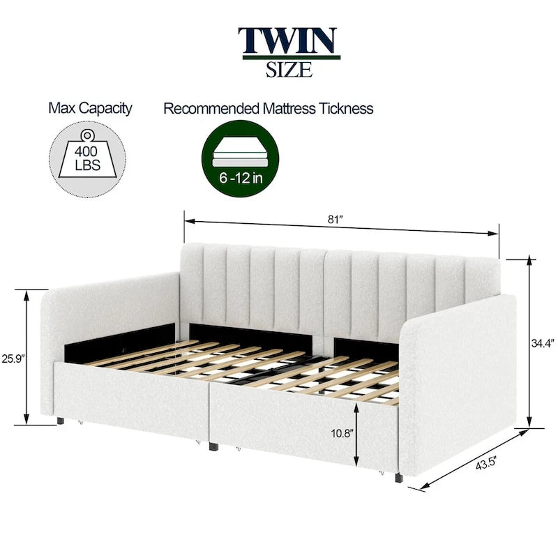 Upholstered Daybed with 2 Drawers