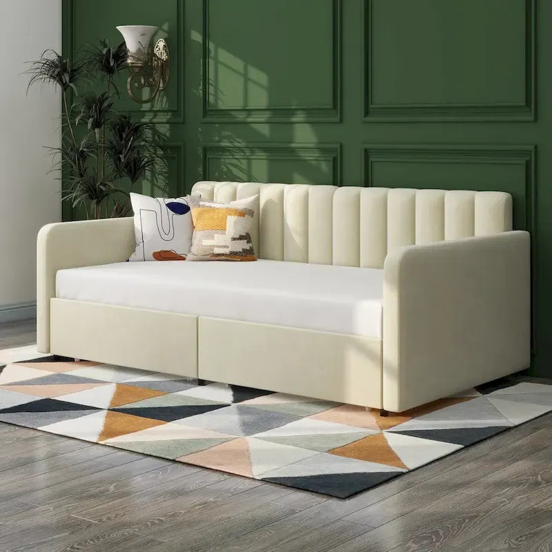Upholstered Daybed with 2 Drawers