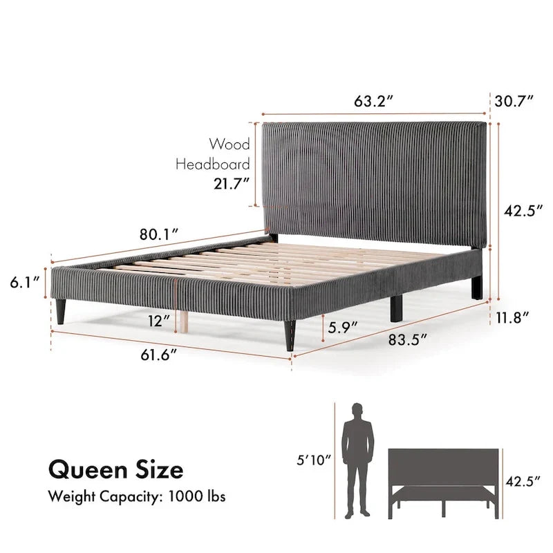 Furniture of America Modern Queen Size Corduroy Washable Bed Slipcover, Bed Headboard & Frame Cover Only