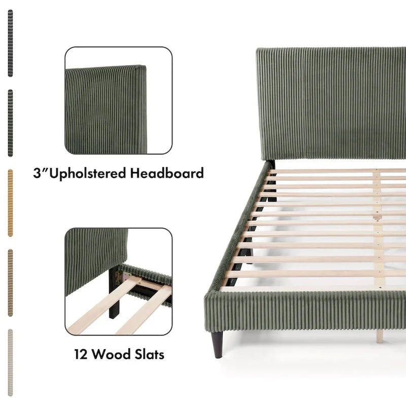 Furniture of America Modern Queen Size Corduroy Washable Bed Slipcover, Bed Headboard & Frame Cover Only