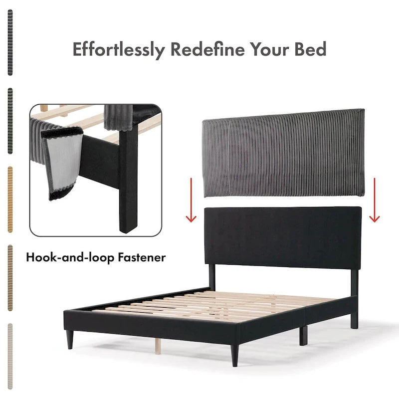 Furniture of America Modern Queen Size Corduroy Washable Bed Slipcover, Bed Headboard & Frame Cover Only