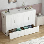 Mixoy Modern Murphy Bed Chest with Mattress,Storage Drawer,Charging Station