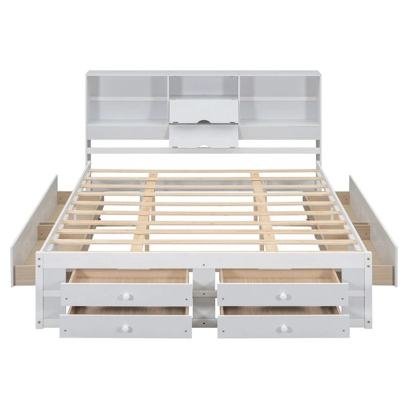 Queen Size Platform Bed with Storage Headboard