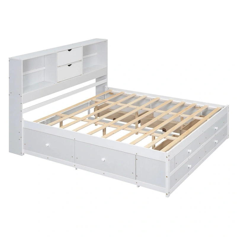 Queen Size Platform Bed with Storage Headboard