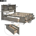 Platform Bed with Storage Headboard and 8 Drawers