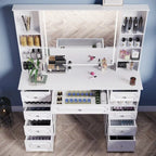 White/ Black Makeup Vanity with Lighted Mirror,Extra Large Vanity Desk with 9 Drawers,European Style Vanities