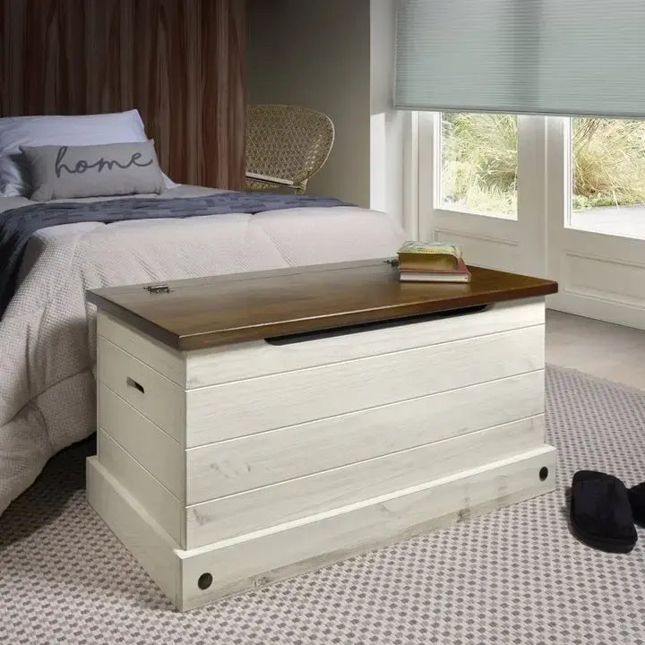 Wood Storage Trunk Ottoman Corona Gray