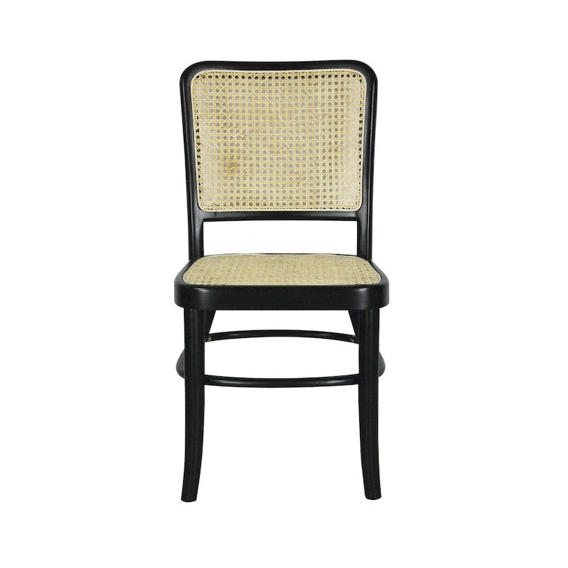 Cukor Mid-Century Vintage Wood Rattan Dining Chair, Natural (Set of 2) by JONATHAN Y
