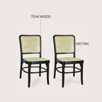 Cukor Mid-Century Vintage Wood Rattan Dining Chair, Natural (Set of 2) by JONATHAN Y