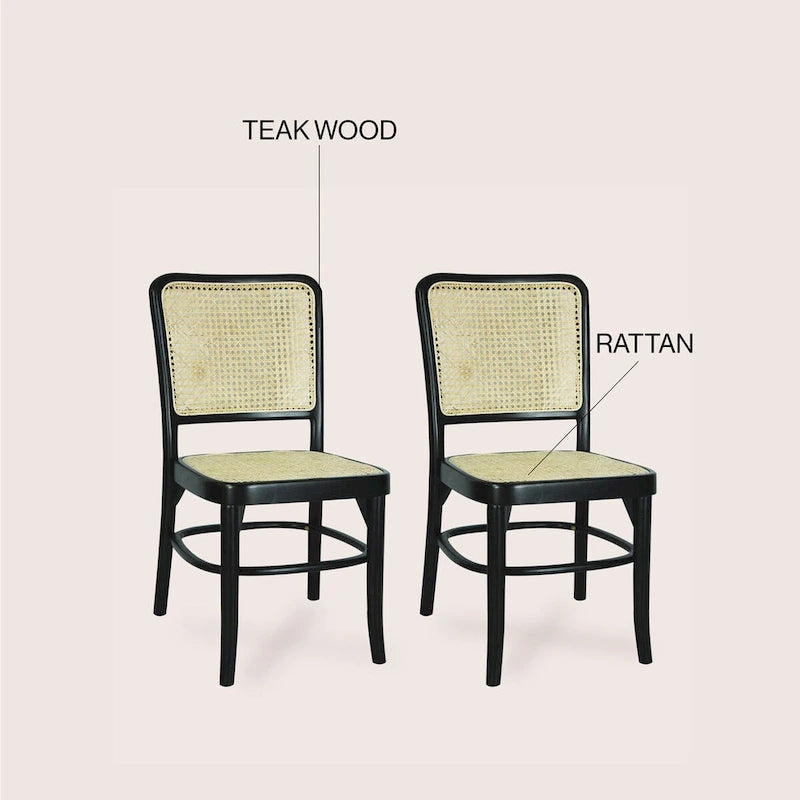 Cukor Mid-Century Vintage Wood Rattan Dining Chair, Natural (Set of 2) by JONATHAN Y