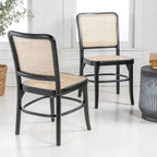 Cukor Mid-Century Vintage Wood Rattan Dining Chair, Natural (Set of 2) by JONATHAN Y