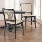 Cukor Mid-Century Vintage Wood Rattan Dining Chair, Natural (Set of 2) by JONATHAN Y