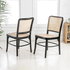 Cukor Mid-Century Vintage Wood Rattan Dining Chair, Natural (Set of 2) by JONATHAN Y