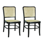 Cukor Mid-Century Vintage Wood Rattan Dining Chair, Natural (Set of 2) by JONATHAN Y
