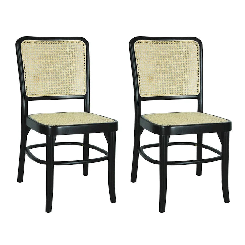 Cukor Mid-Century Vintage Wood Rattan Dining Chair, Natural (Set of 2) by JONATHAN Y