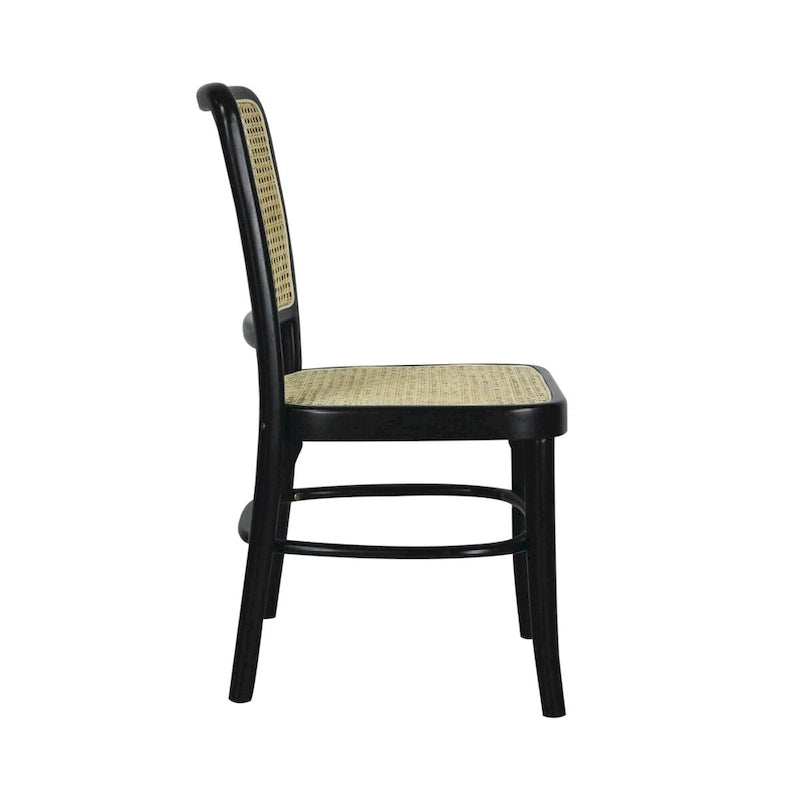 Cukor Mid-Century Vintage Wood Rattan Dining Chair, Natural (Set of 2) by JONATHAN Y