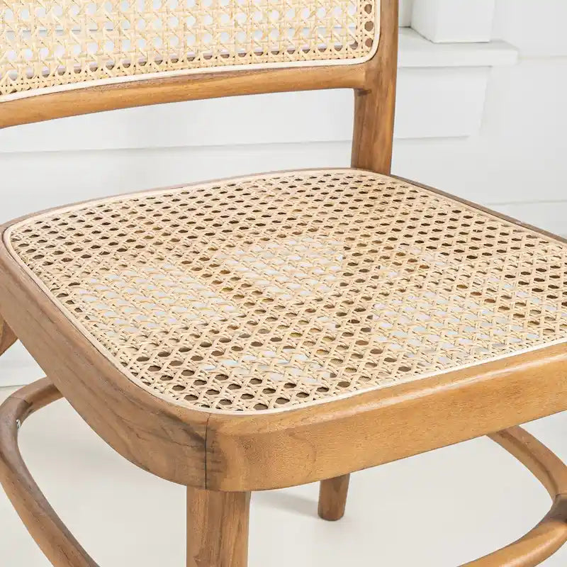 Cukor Mid-Century Vintage Wood Rattan Dining Chair, Natural (Set of 2) by JONATHAN Y