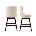 LUE BONA 26 in. Mid-Century Modern Wood Frame Swivel Bar Stools with Faux Leather and Linen Upholstered SeatSet of 4
