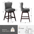 LUE BONA 26 in. Mid-Century Modern Wood Frame Swivel Bar Stools with Faux Leather and Linen Upholstered SeatSet of 4