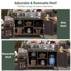 Outdoor Kitchen Island,Rolling Bar Cart & Storage Cabinet,Farmhouse Solid Wood Outdoor Grill Table with Stainless Steel Top
