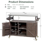 Outdoor Kitchen Island,Rolling Bar Cart & Storage Cabinet,Farmhouse Solid Wood Outdoor Grill Table with Stainless Steel Top