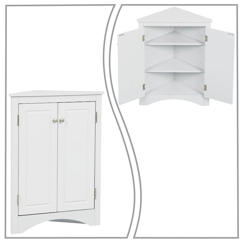 Modern Stylish Triangle Corner Storage Cabinet with Two Adjustable Internal Shelves