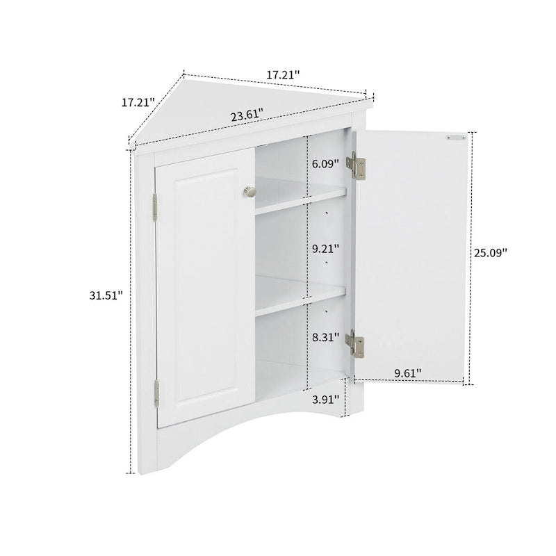 Modern Stylish Triangle Corner Storage Cabinet with Two Adjustable Internal Shelves