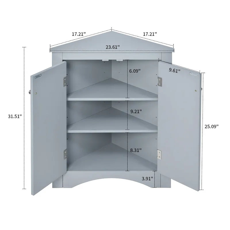 Modern Stylish Triangle Corner Storage Cabinet with Two Adjustable Internal Shelves