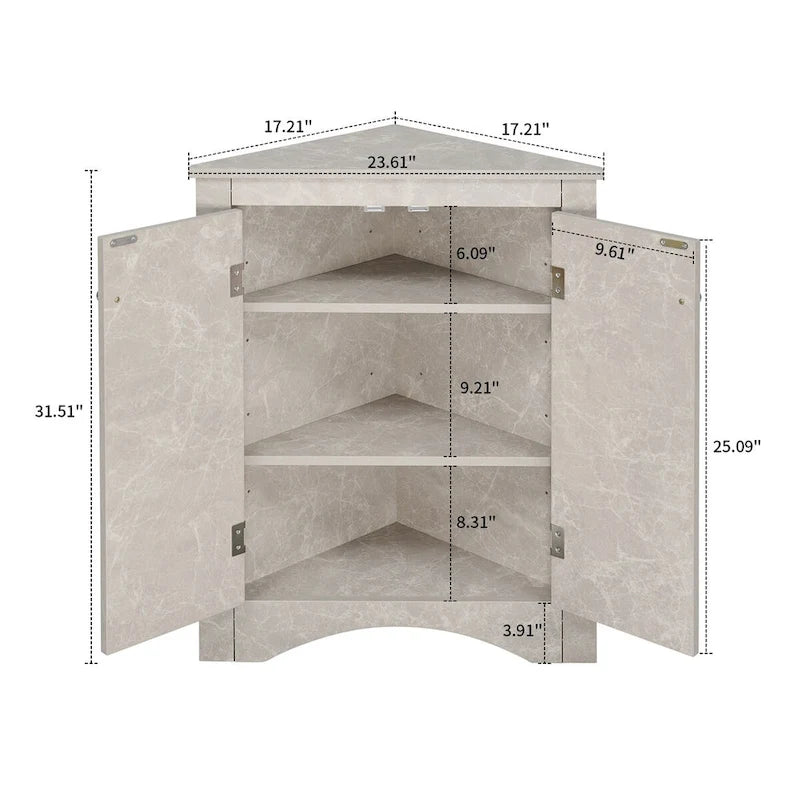 Modern Stylish Triangle Corner Storage Cabinet with Two Adjustable Internal Shelves