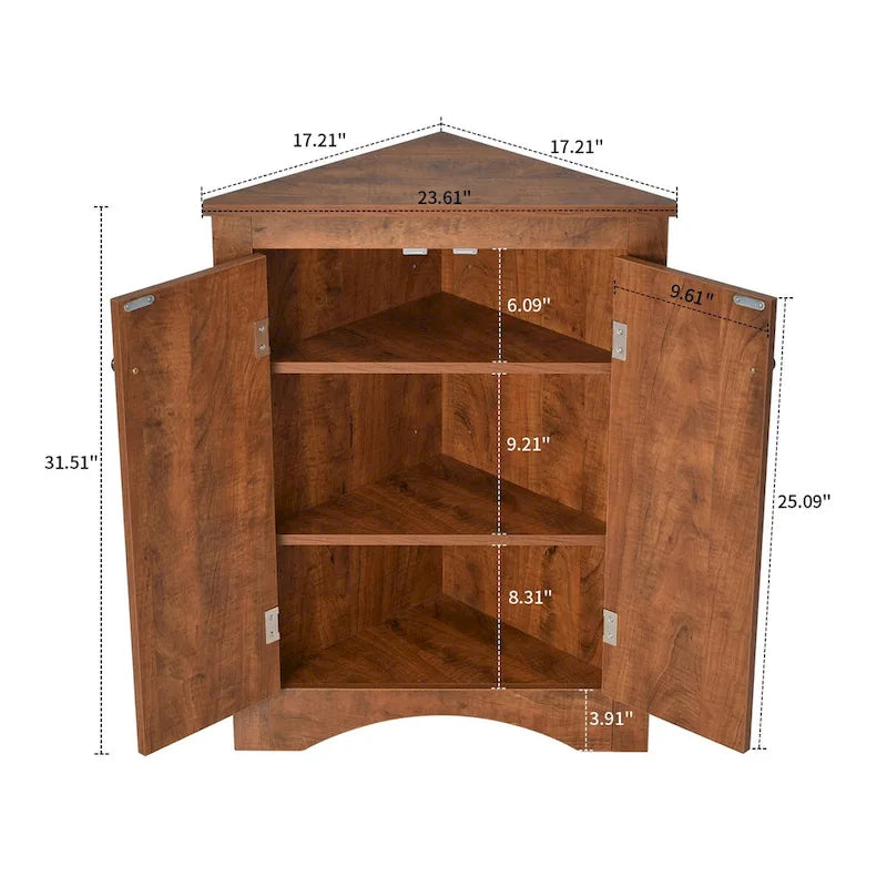 Modern Stylish Triangle Corner Storage Cabinet with Two Adjustable Internal Shelves