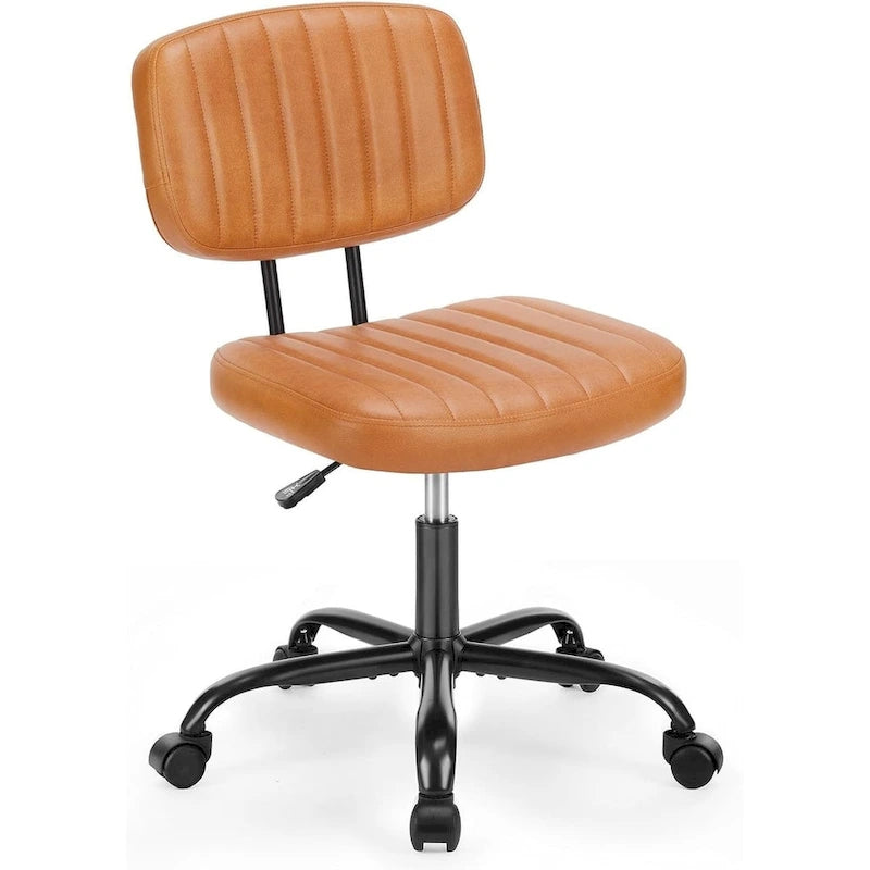 Small Office Computer Desk Chair, Comfy Cute Armlees PU Leather Vanity Rolling Swuvel Task Chair No Arm for Adult, Student