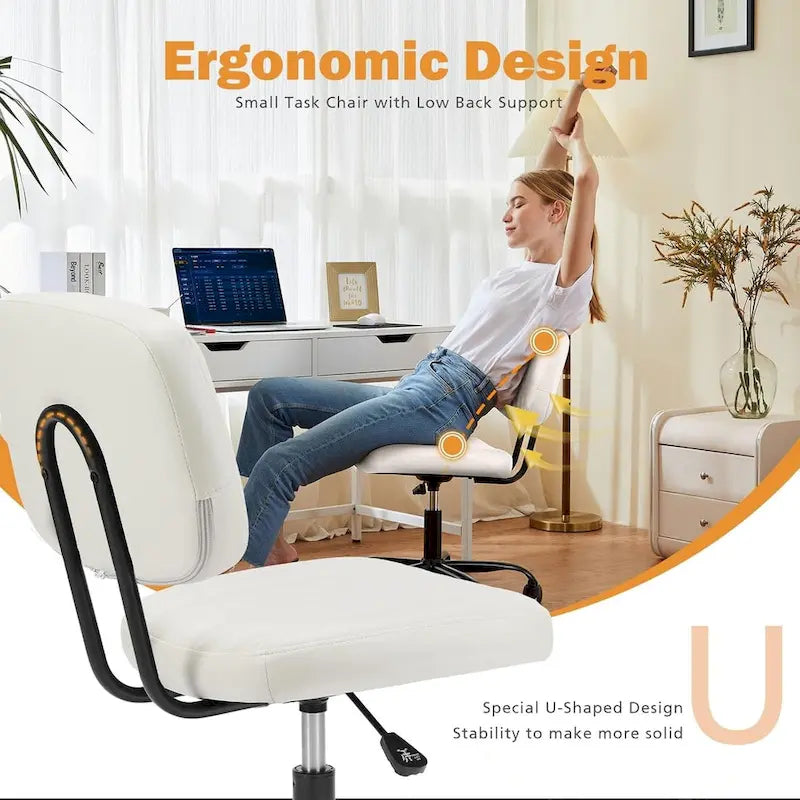 Small Office Computer Desk Chair, Comfy Cute Armlees PU Leather Vanity Rolling Swuvel Task Chair No Arm for Adult, Student