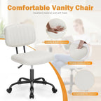 Small Office Computer Desk Chair, Comfy Cute Armlees PU Leather Vanity Rolling Swuvel Task Chair No Arm for Adult, Student