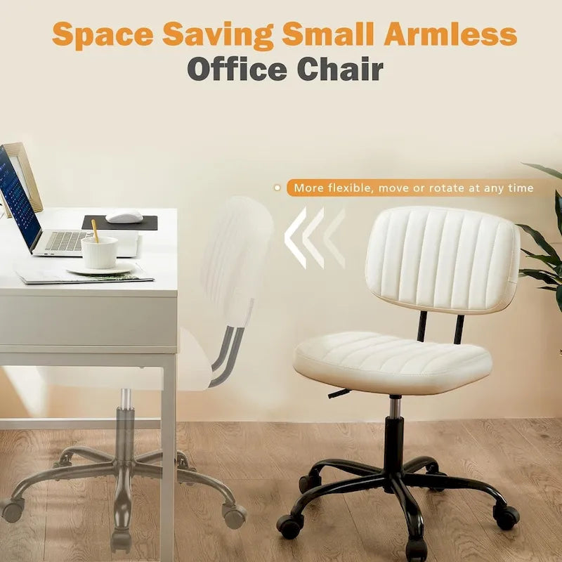 Small Office Computer Desk Chair, Comfy Cute Armlees PU Leather Vanity Rolling Swuvel Task Chair No Arm for Adult, Student