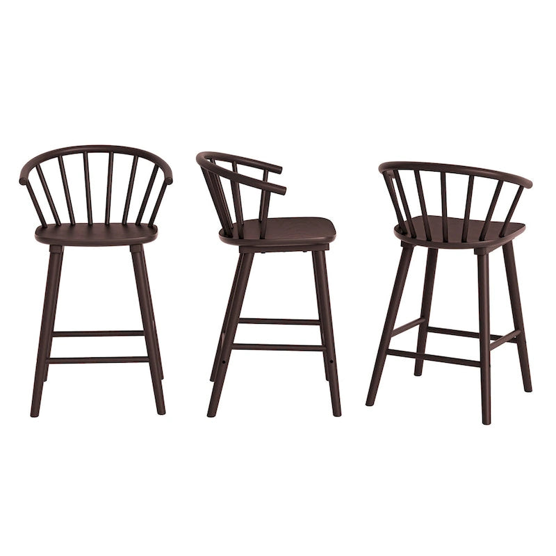 Set of 3 Counter Height Stool 24.in Bar Stools with Solid Wood Frame and Spindle Back for Kitchen Island