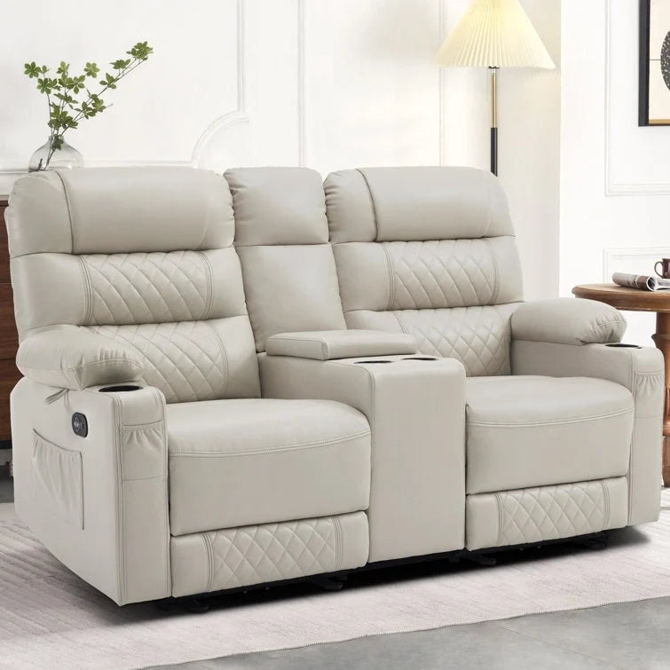MCombo Electric Power Loveseat Recliner with Console, Power Reclining Sofa with Heat and Vibration, USB Ports, Cup Holders PR624