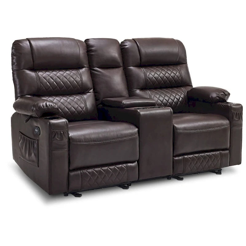 MCombo Electric Power Loveseat Recliner with Console, Power Reclining Sofa with Heat and Vibration, USB Ports, Cup Holders PR624