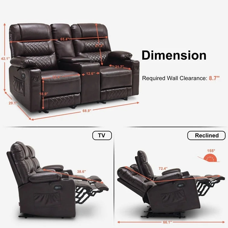 MCombo Electric Power Loveseat Recliner with Console, Power Reclining Sofa with Heat and Vibration, USB Ports, Cup Holders PR624