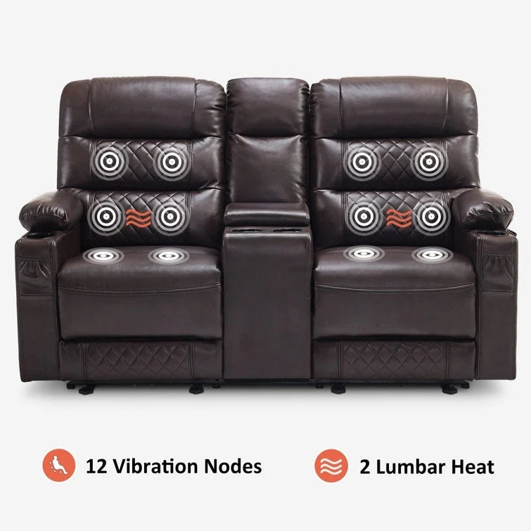 MCombo Electric Power Loveseat Recliner with Console, Power Reclining Sofa with Heat and Vibration, USB Ports, Cup Holders PR624