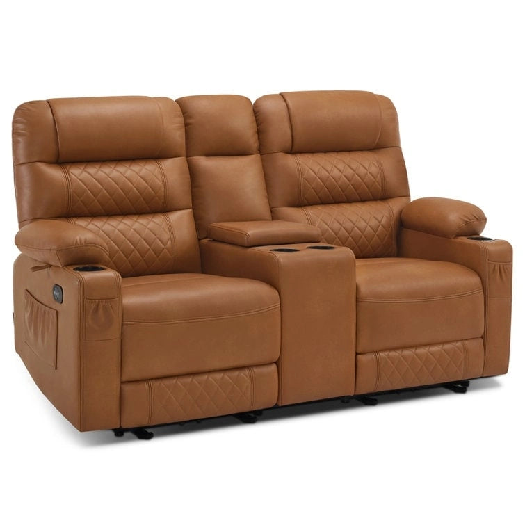 MCombo Electric Power Loveseat Recliner with Console, Power Reclining Sofa with Heat and Vibration, USB Ports, Cup Holders PR624