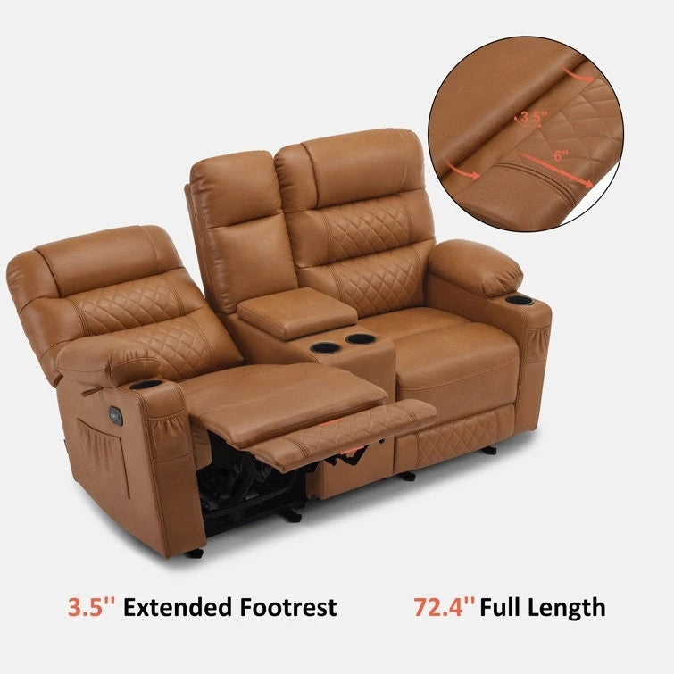 MCombo Electric Power Loveseat Recliner with Console, Power Reclining Sofa with Heat and Vibration, USB Ports, Cup Holders PR624
