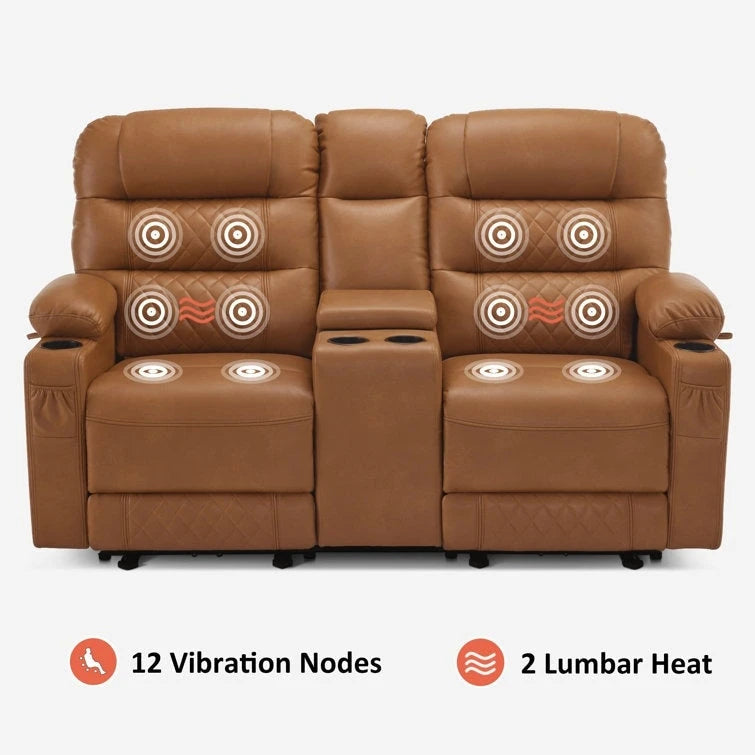 MCombo Electric Power Loveseat Recliner with Console, Power Reclining Sofa with Heat and Vibration, USB Ports, Cup Holders PR624